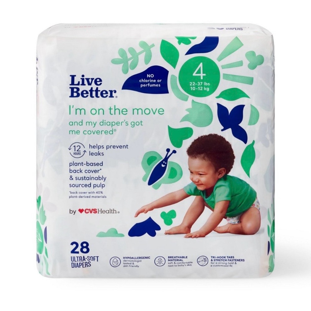 Live Better Size 4 Ultra-Soft Diapers - Green (28 Count)